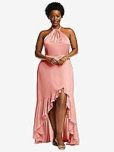Alt View 4 Thumbnail - Rose Tie-Neck Halter Maxi Dress with Asymmetric Cascade Ruffle Skirt