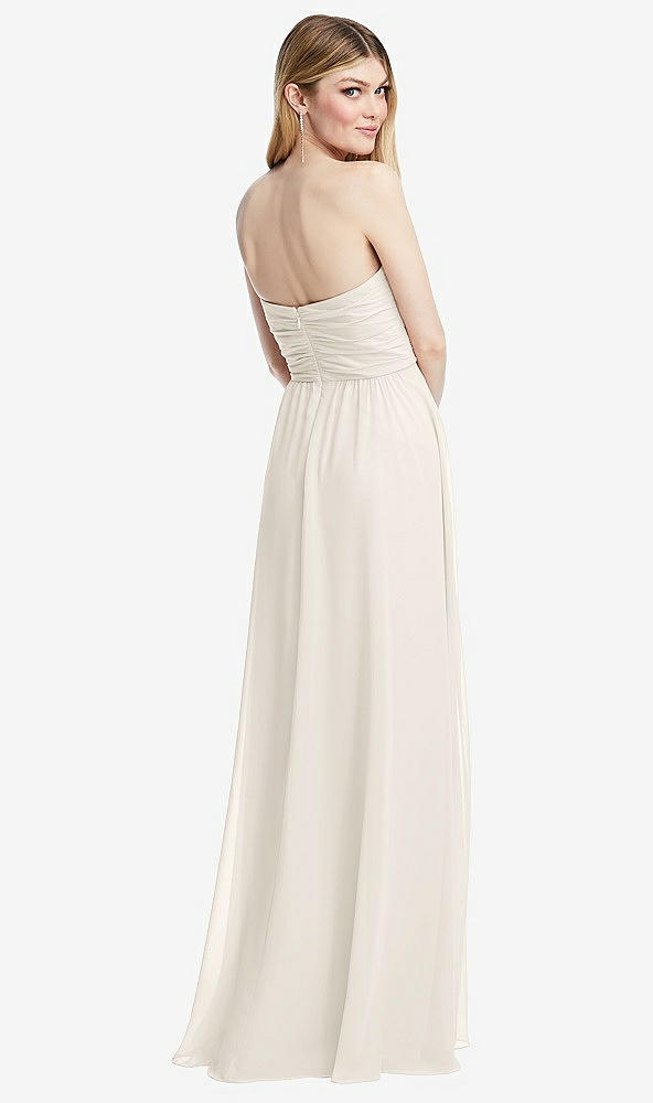 Back View - Ivory Shirred Bodice Strapless Chiffon Maxi Dress with Optional Straps