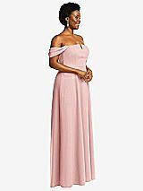 Alt View 3 Thumbnail - Rose Off-the-Shoulder Pleated Cap Sleeve A-line Maxi Dress