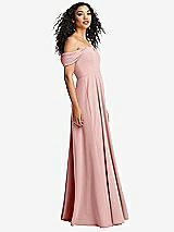 Side View Thumbnail - Rose Off-the-Shoulder Pleated Cap Sleeve A-line Maxi Dress