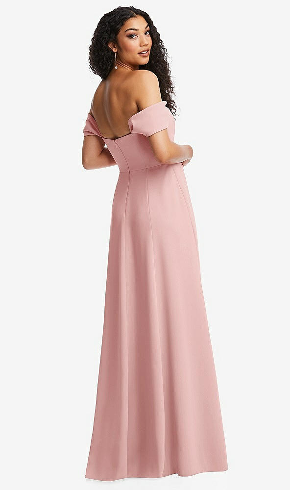 Back View - Rose Off-the-Shoulder Pleated Cap Sleeve A-line Maxi Dress