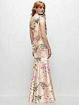 Alt View 6 Thumbnail - Butterfly Botanica Pink Sand Bow One-Shoulder Floral Satin Trumpet Gown