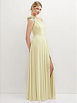 Side View Thumbnail - Butter Yellow Handworked Flower Trimmed One-Shoulder Chiffon Maxi Dress