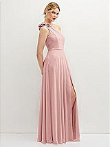 Side View Thumbnail - Rose Handworked Flower Trimmed One-Shoulder Chiffon Maxi Dress