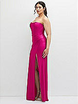 Side View Thumbnail - Think Pink Strapless Stretch Satin Corset Dress with Draped Column Skirt