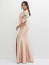 Side View Thumbnail - Cameo Off-the-Shoulder Bow Satin Corset Dress with Fit and Flare Skirt