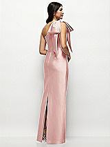 Rear View Thumbnail - Rose Oversized Bow One-Shoulder Satin Column Maxi Dress