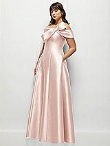 Alt View 3 Thumbnail - Blush Asymmetrical Bow Off-Shoulder Satin Gown with Ballroom Skirt