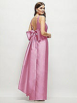 Front View Thumbnail - Powder Pink Scoop Neck Corset Satin Maxi Dress with Floor-Length Bow Tails