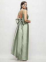 Front View Thumbnail - Sage Scoop Neck Corset Satin Maxi Dress with Floor-Length Bow Tails