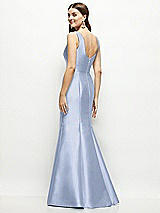 Rear View Thumbnail - Sky Blue Satin Square Neck Fit and Flare Maxi Dress