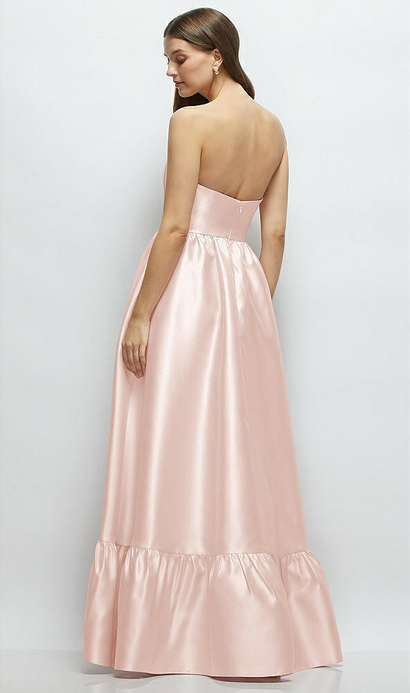Back View - Blush Strapless Cat-Eye Boned Bodice Maxi Dress with Ruffle Hem