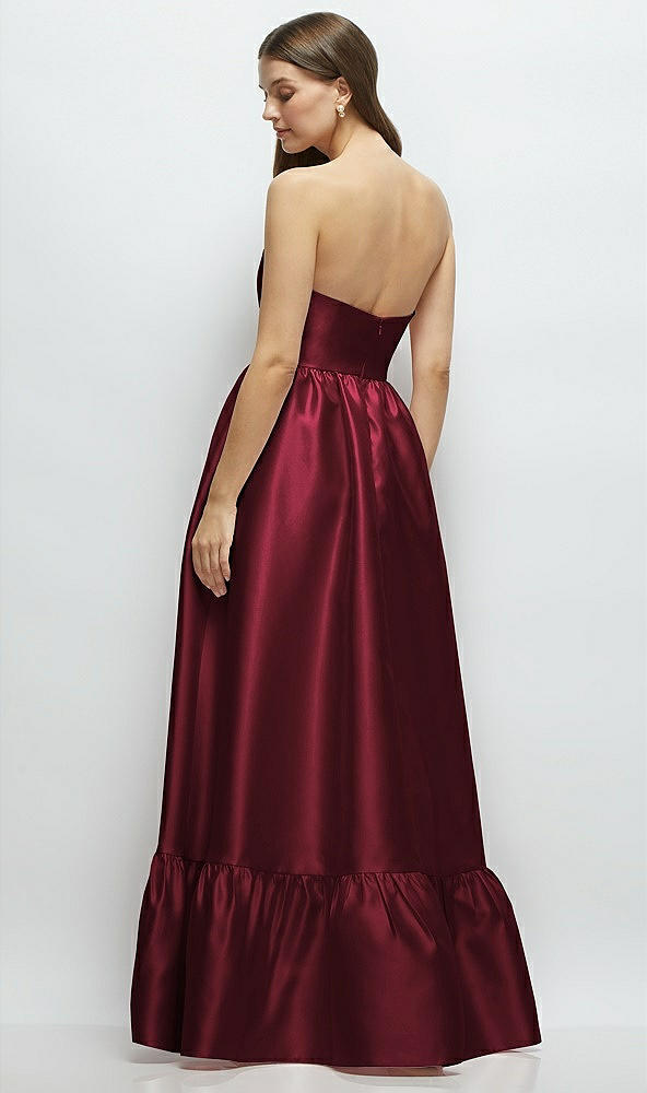 Back View - Cabernet Strapless Cat-Eye Boned Bodice Maxi Dress with Ruffle Hem