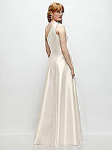 Rear View Thumbnail - Ivory One-Shoulder Full A-Line Satin Gown with Handworked Floral Appliqué