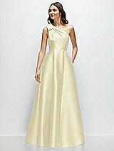 Front View Thumbnail - Butter Yellow Bow One-Shoulder Full A-Line Satin Maxi Dress