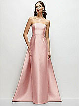 Side View Thumbnail - Rose Strapless Satin Column Dress with Removeable Watteau Train