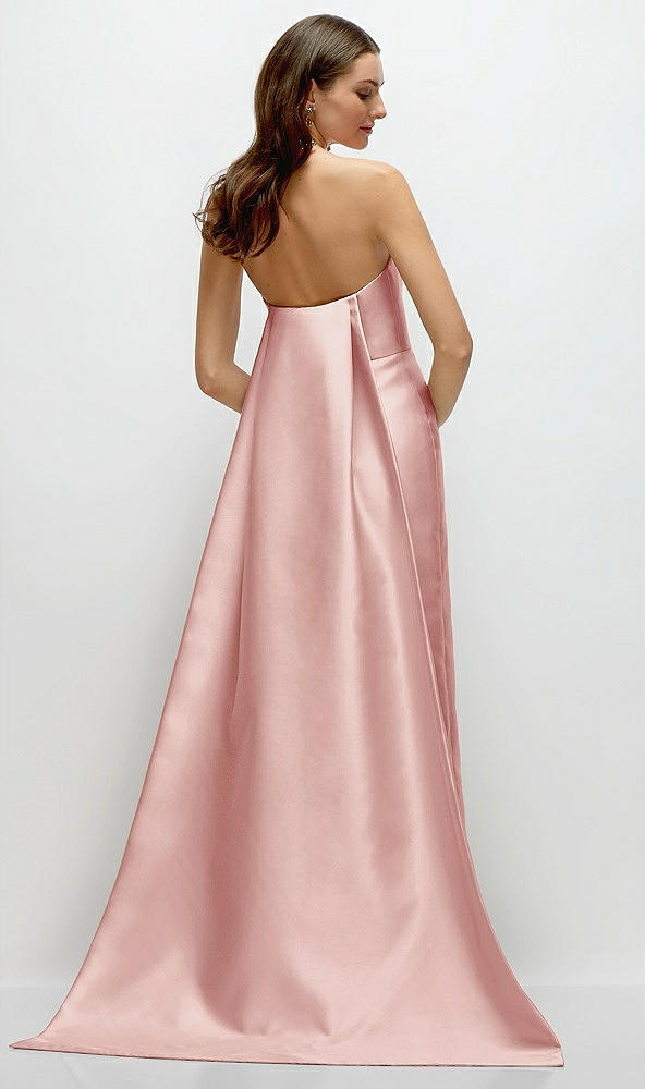 Back View - Rose Strapless Satin Column Dress with Removeable Watteau Train