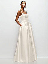 Side View Thumbnail - Ivory Scoop Neck Drop Basque Skirt Satin Maxi Dress with Pockets