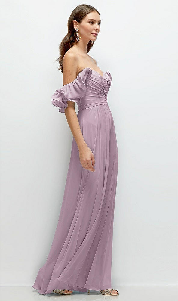 Back View - Suede Rose Dramatic Ruffle Edge Strap Chiffon Maxi Dress