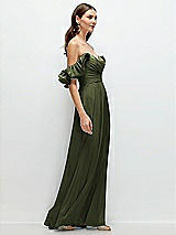 Rear View Thumbnail - Olive Green Dramatic Ruffle Edge Strap Chiffon Maxi Dress