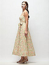 Side View Thumbnail - Wildflower Multi Floral Re-Embroidered Voile Boned Corset Midi Dress with Sash