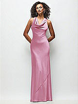 Front View Thumbnail - Powder Pink Cowl Neck Criss-Cross Back Satin Maxi Dress