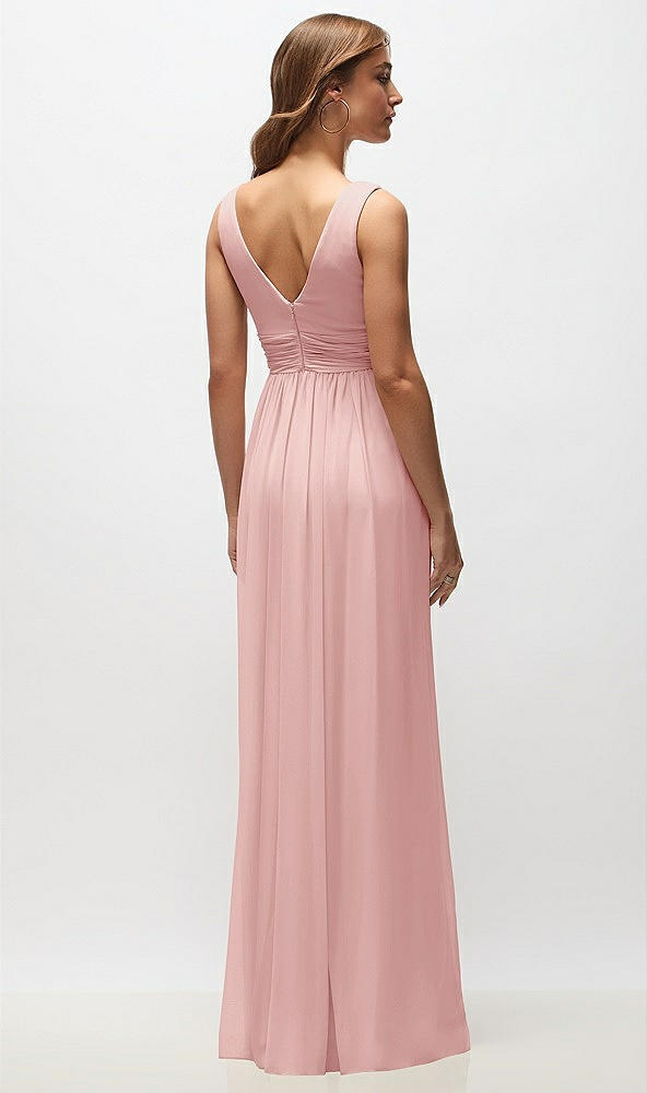 Back View - Rose Sleeveless Draped Chiffon Maxi Dress with Front Slit