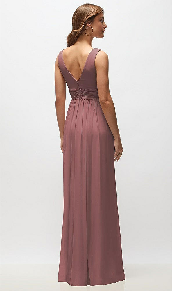 Back View - Rosewood Sleeveless Draped Chiffon Maxi Dress with Front Slit