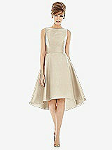 Alt View 1 Thumbnail - Champagne Bateau Neck Satin High Low Cocktail Dress