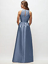 Rear View Thumbnail - Larkspur Blue Sleeveless Keyhole Back Satin Maxi Dress