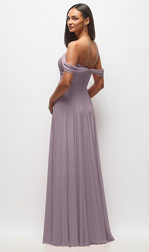 Back View - Lilac Dusk Off-the-Shoulder Draped Chiffon Maxi Dress
