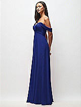 Side View Thumbnail - Cobalt Blue Off-the-Shoulder Draped Chiffon Maxi Dress