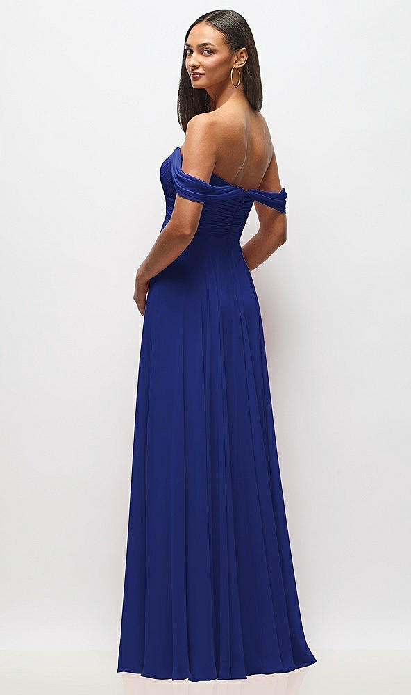 Back View - Cobalt Blue Off-the-Shoulder Draped Chiffon Maxi Dress