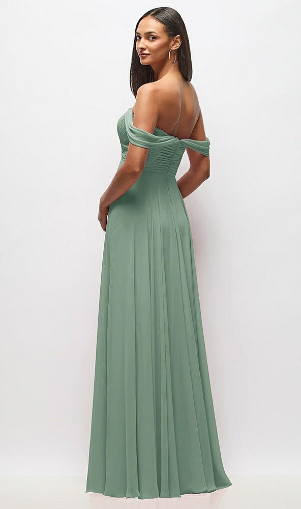 Back View - Seagrass Off-the-Shoulder Draped Chiffon Maxi Dress