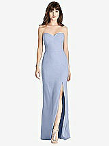 Front View Thumbnail - Sky Blue Strapless Crepe Trumpet Gown with Front Slit