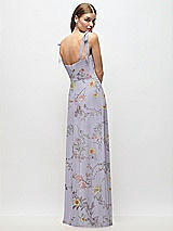 Rear View Thumbnail - Butterfly Botanica Silver Dove Tie-Shoulder Chiffon Maxi Dress with Front Slit