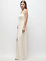 Side View Thumbnail - Ivory Tie-Shoulder Chiffon Maxi Dress with Front Slit