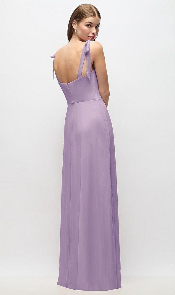 Back View - Pale Purple Tie-Shoulder Chiffon Maxi Dress with Front Slit