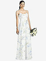 Front View Thumbnail - Bleu Garden Spaghetti Strap Chiffon Maxi Dress with Jeweled Sash