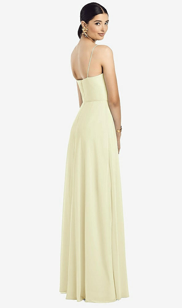 Back View - Butter Yellow Spaghetti Strap Chiffon Maxi Dress with Jeweled Sash