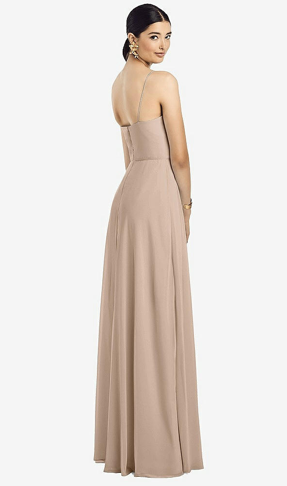 Back View - Topaz Spaghetti Strap Chiffon Maxi Dress with Jeweled Sash