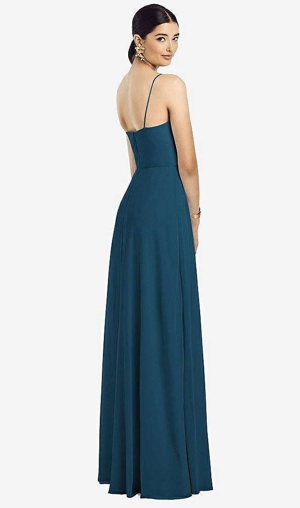 Back View - Atlantic Blue Spaghetti Strap Chiffon Maxi Dress with Jeweled Sash