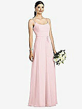 Front View Thumbnail - Ballet Pink Spaghetti Strap Chiffon Maxi Dress with Jeweled Sash