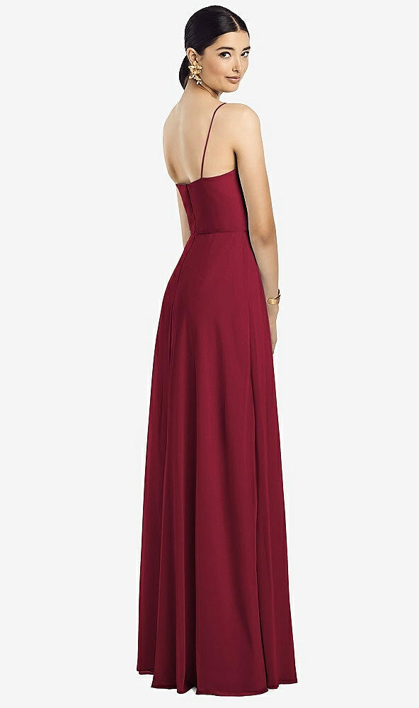 Back View - Burgundy Spaghetti Strap Chiffon Maxi Dress with Jeweled Sash