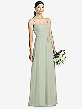 Front View Thumbnail - Celadon Spaghetti Strap Chiffon Maxi Dress with Jeweled Sash