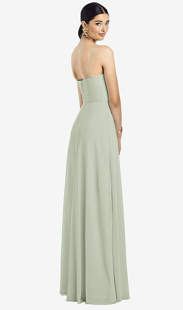 Back View - Celadon Spaghetti Strap Chiffon Maxi Dress with Jeweled Sash