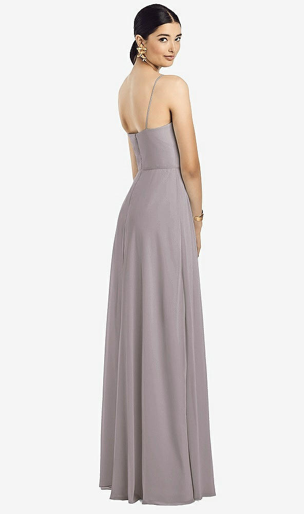 Back View - Cashmere Gray Spaghetti Strap Chiffon Maxi Dress with Jeweled Sash