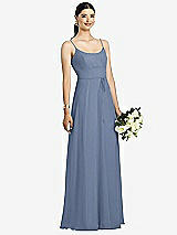 Front View Thumbnail - Larkspur Blue Spaghetti Strap Chiffon Maxi Dress with Jeweled Sash