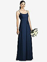 Front View Thumbnail - Midnight Navy Spaghetti Strap Chiffon Maxi Dress with Jeweled Sash