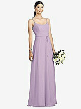 Front View Thumbnail - Pale Purple Spaghetti Strap Chiffon Maxi Dress with Jeweled Sash